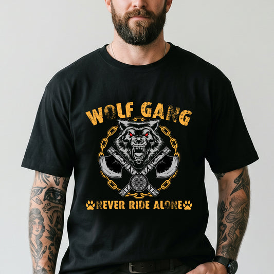 Wolf Gang Berserk Never Ride Alone Viking Axes Graphic Heavyweight T-Shirt for Menimg