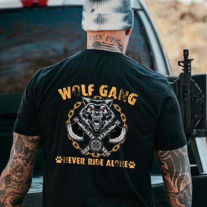 Wolf Gang Berserk Never Ride Alone Viking Axes Graphic Heavyweight T-Shirt for Men Husband