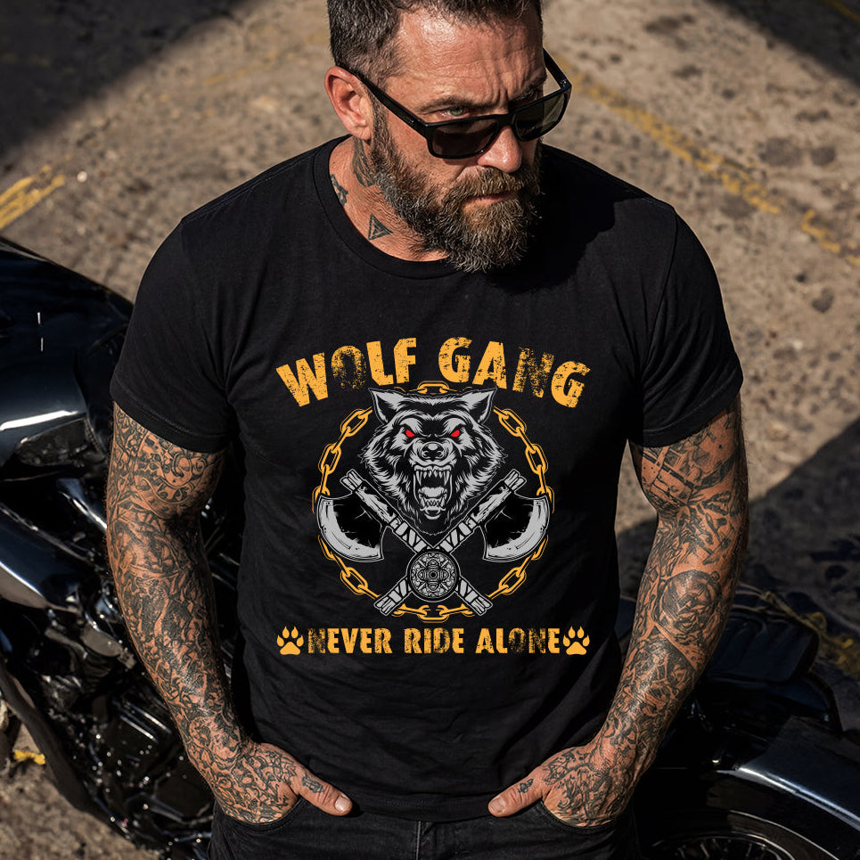 Wolf Gang Berserk Never Ride Alone Viking Axes Graphic Heavyweight T-Shirt for Men Father
