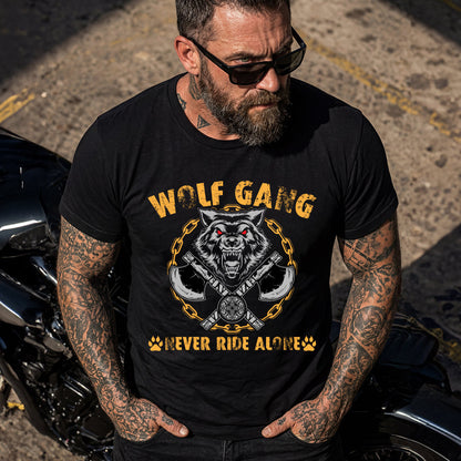 Wolf Gang Berserk Never Ride Alone Viking Axes Graphic Heavyweight T-Shirt for Men Father