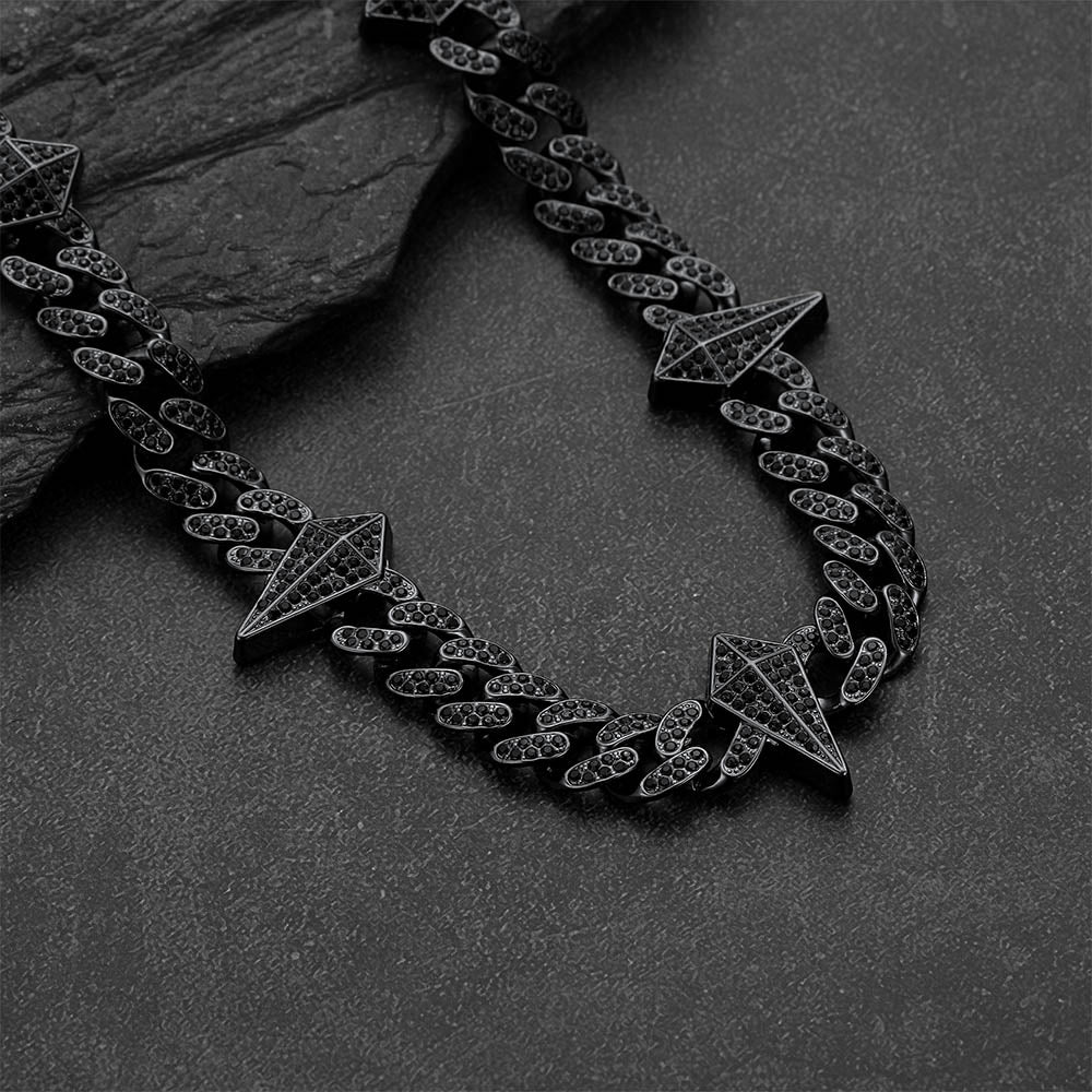 Zircon Punk Gothic Spiked Star Sword Charm Chain Necklace for Men