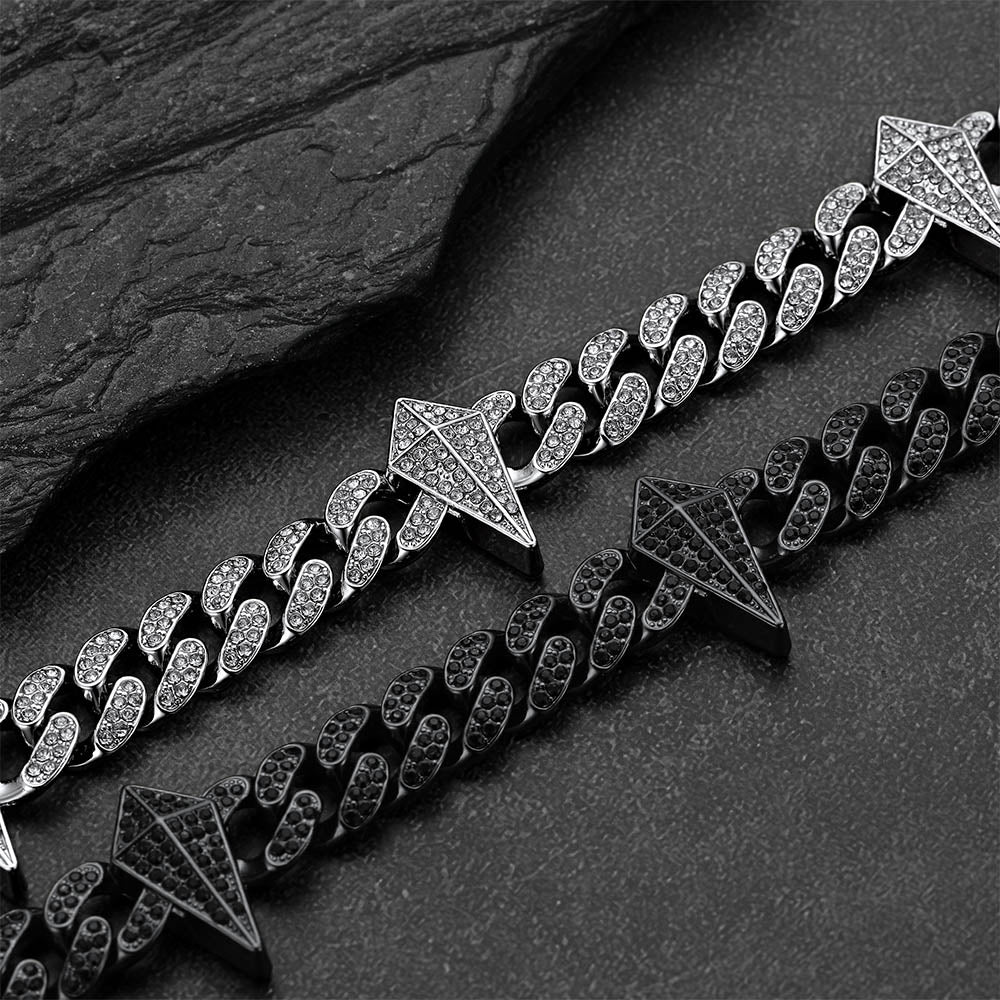 Zircon Punk Gothic Spiked Star Sword Charm Chain Necklace for Men