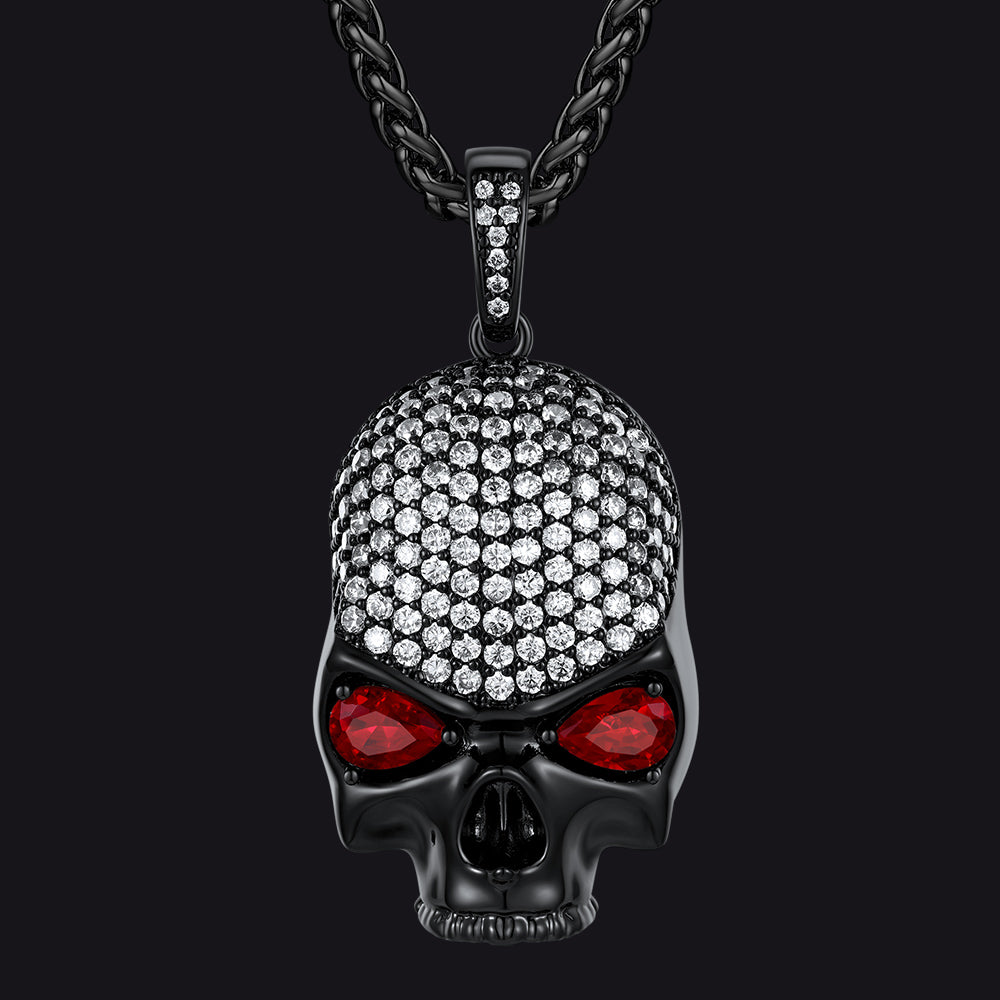 Zirconia Gothic Skull Necklace With Red Eye For Men