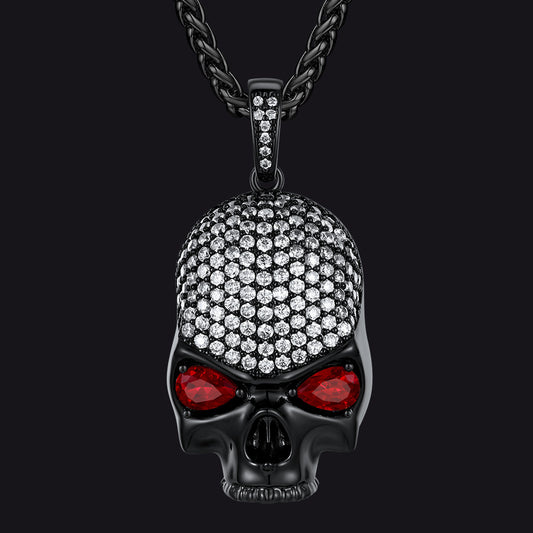 Zirconia Gothic Skull Necklace With Red Eye For Men