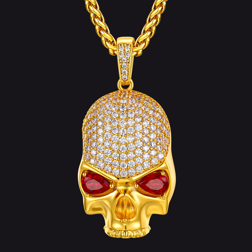 Zirconia Gothic Skull Necklace With Red Eye For Men