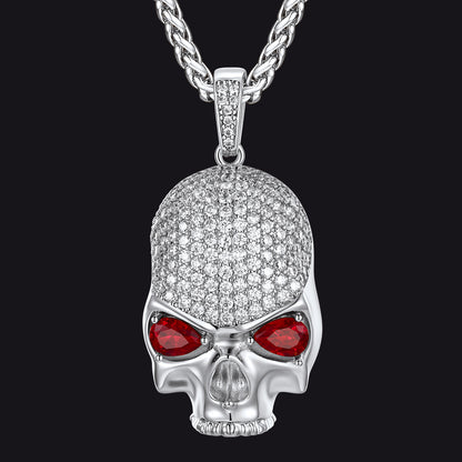 Zirconia Gothic Skull Necklace With Red Eye For Men