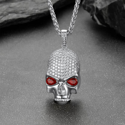 Zirconia Gothic Skull Necklace With Red Eye For Men