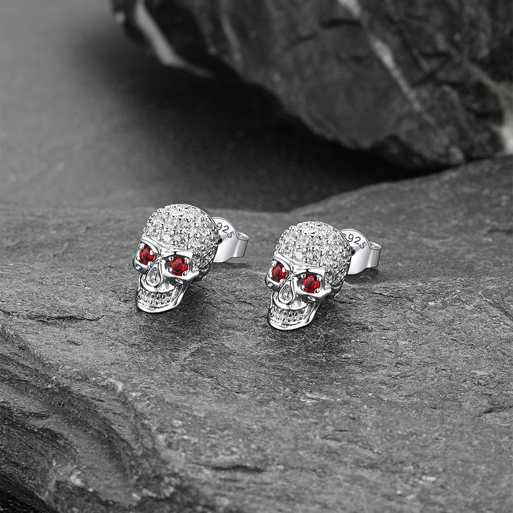 Zirconia Gothic Skull Stud Punk Earrings For Men