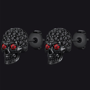 Zirconia Gothic Red Eye Stud Skull Earrings For Men