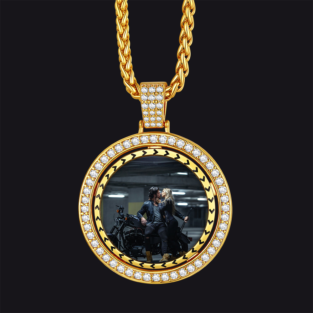 Custom Gold Zirconia Spinner Picture Necklace Pendant