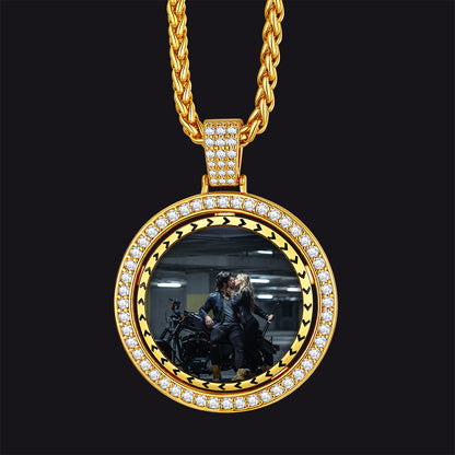 Custom Gold Zirconia Spinner Picture Necklace Pendant