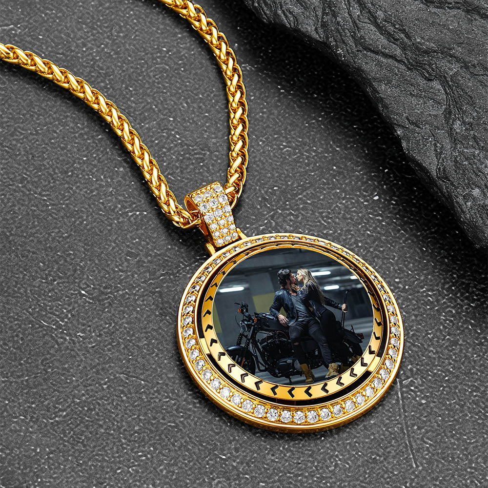 Custom Gold Zirconia Spinner Picture Necklace Pendant