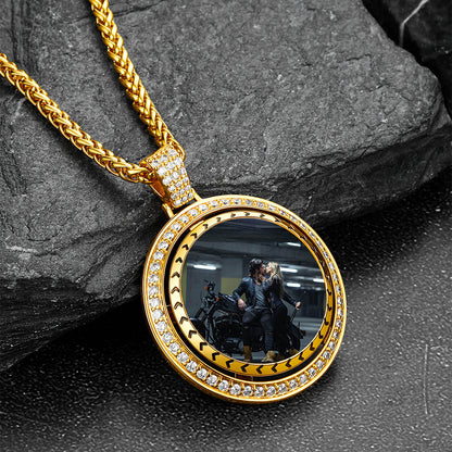 Custom Gold Zirconia Spinner Picture Necklace Pendant