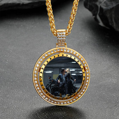 Custom Gold Zirconia Spinner Picture Necklace Pendant