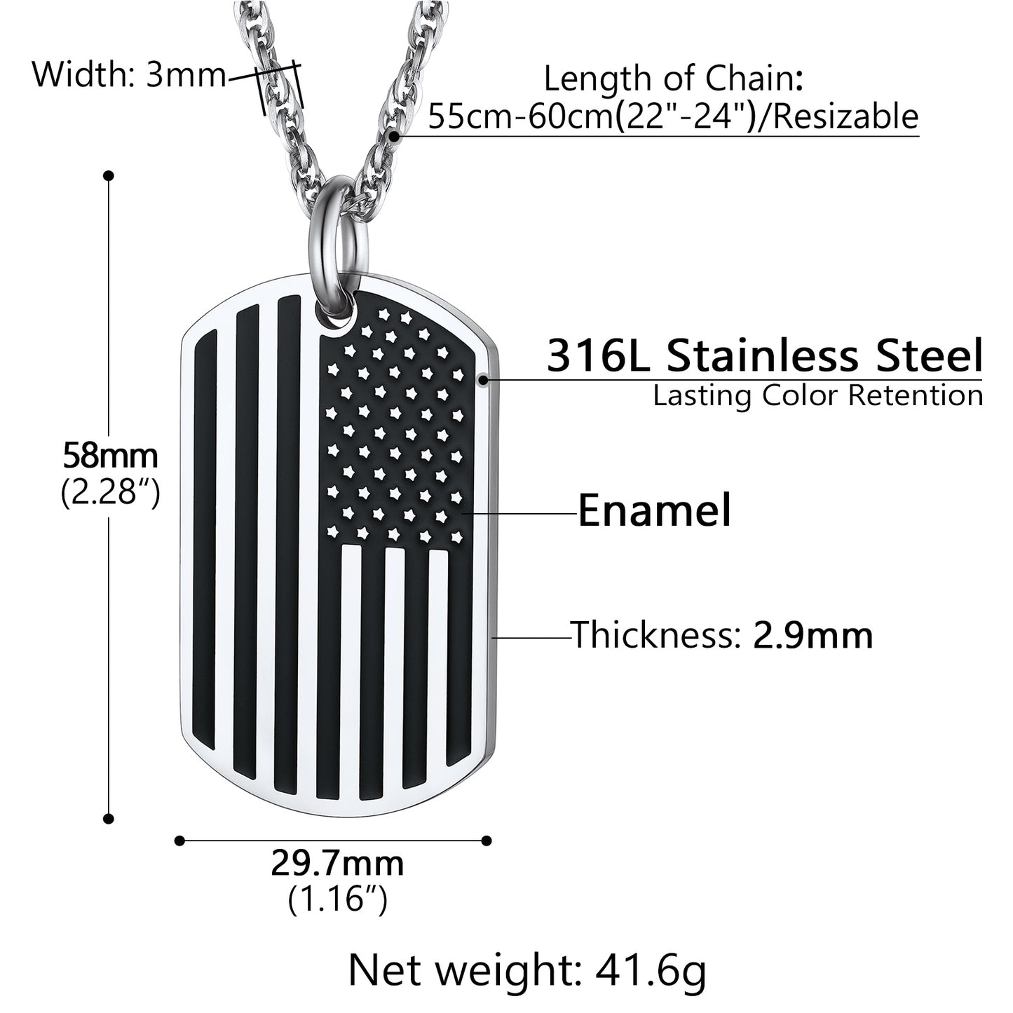 Engraved Patriotic American Flag Dog Tag Necklace For Men