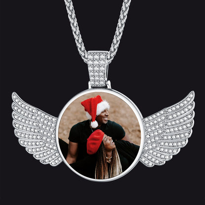 Personalized Angel Wings Picture Necklace with CZ Gift for Men Women