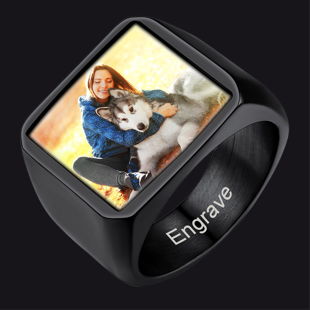 Customized Square Picture Signet Ring Photo