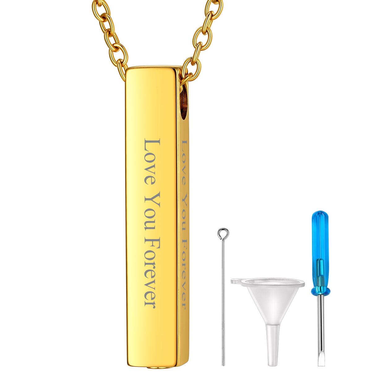 Gold Personalized Bar Urn Necklace for Ashes