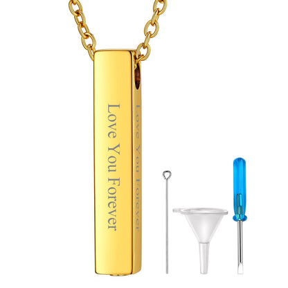 Gold Personalized Bar Urn Necklace for Ashes