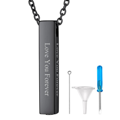 Black Personalized Bar Urn Necklace for Ashes