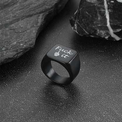Faithheart F*ck It Signet Rings for Men Stainless Steel Biker Ring Vintage Jewelry FaithHeart Jewelry
