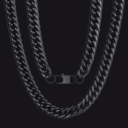 Black Miami Cuban chain necklace for men, close-up
