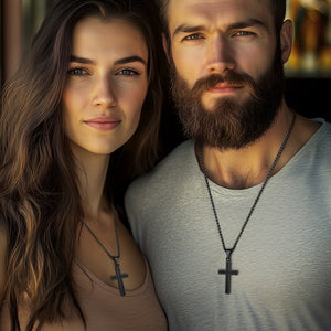 Christian Black Enamel Cross Necklace For Men Women