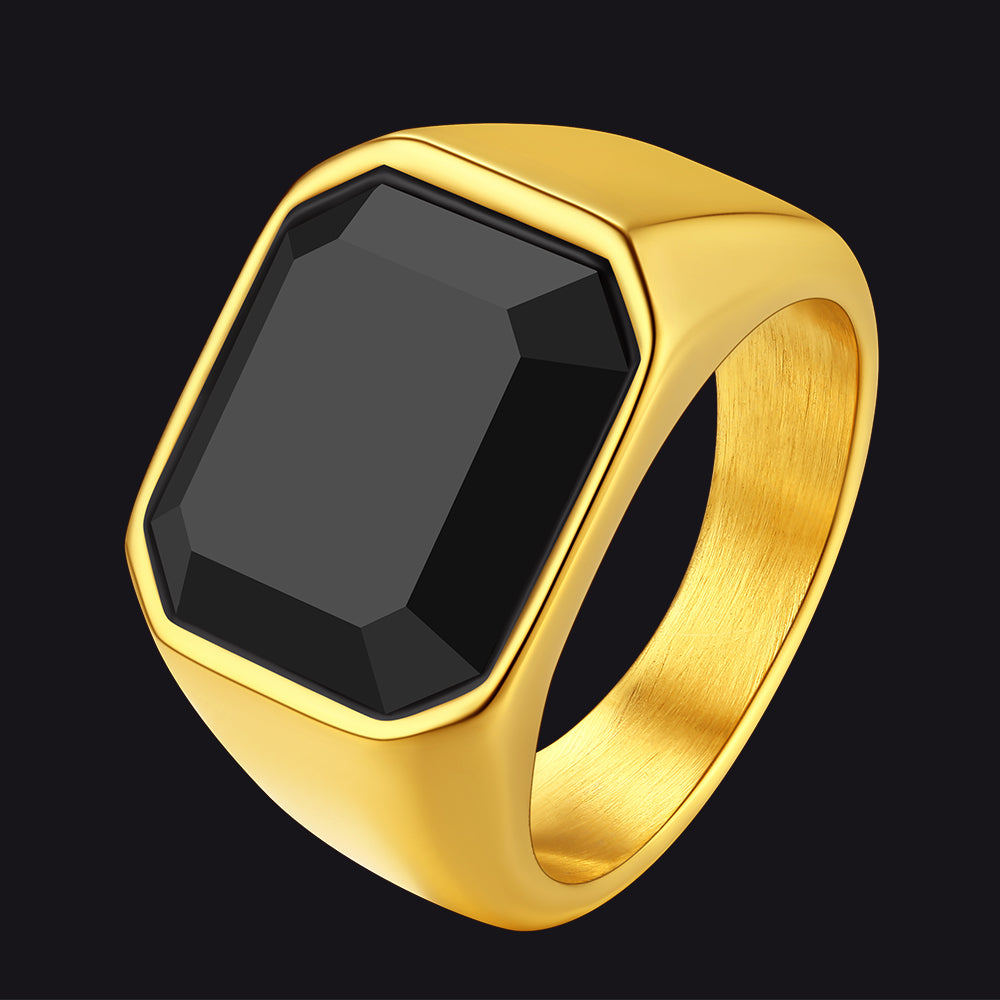 FaithHeart Black Onyx Ring Engraved Signet Ring for Men FaithHeart
