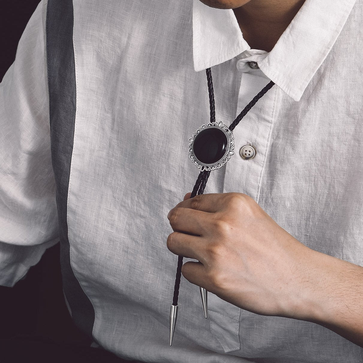 Cravates bolo en onyx noir pour mariage occidental, pour hommes et femmes