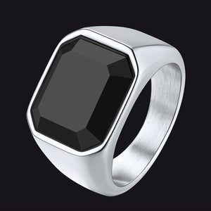Steel / 14 Engraved Black Onyx Signet Ring for Men