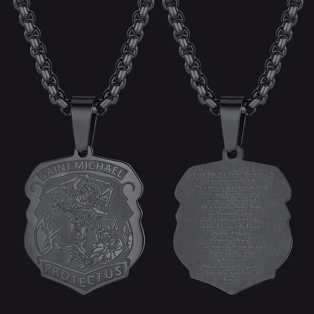 Archangel St. Michael Necklace Medal Shield Pendant for Men