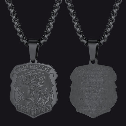Archangel St. Michael Necklace Medal Shield Pendant for Men