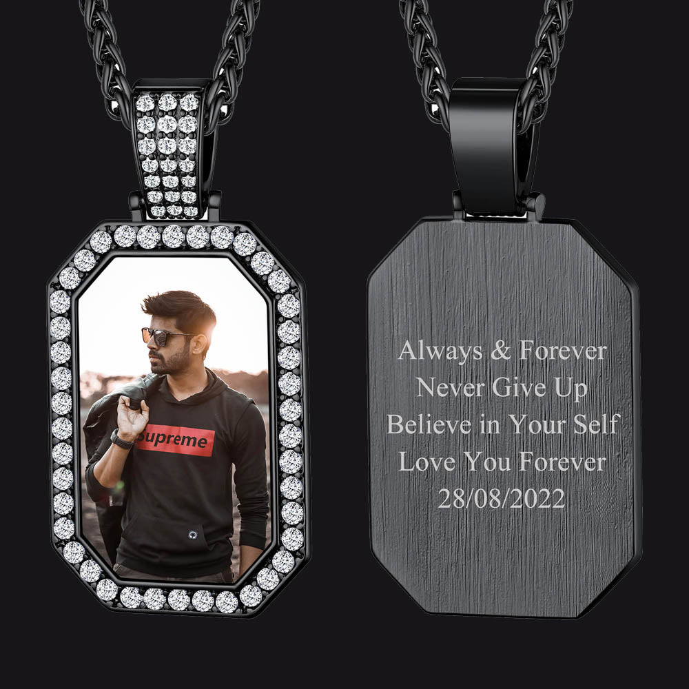 Personalied Picture Dog Tag Necklace with Zirconia for Men FaithHeart