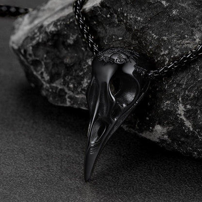 Viking Raven Skull Necklace With Compass for Men