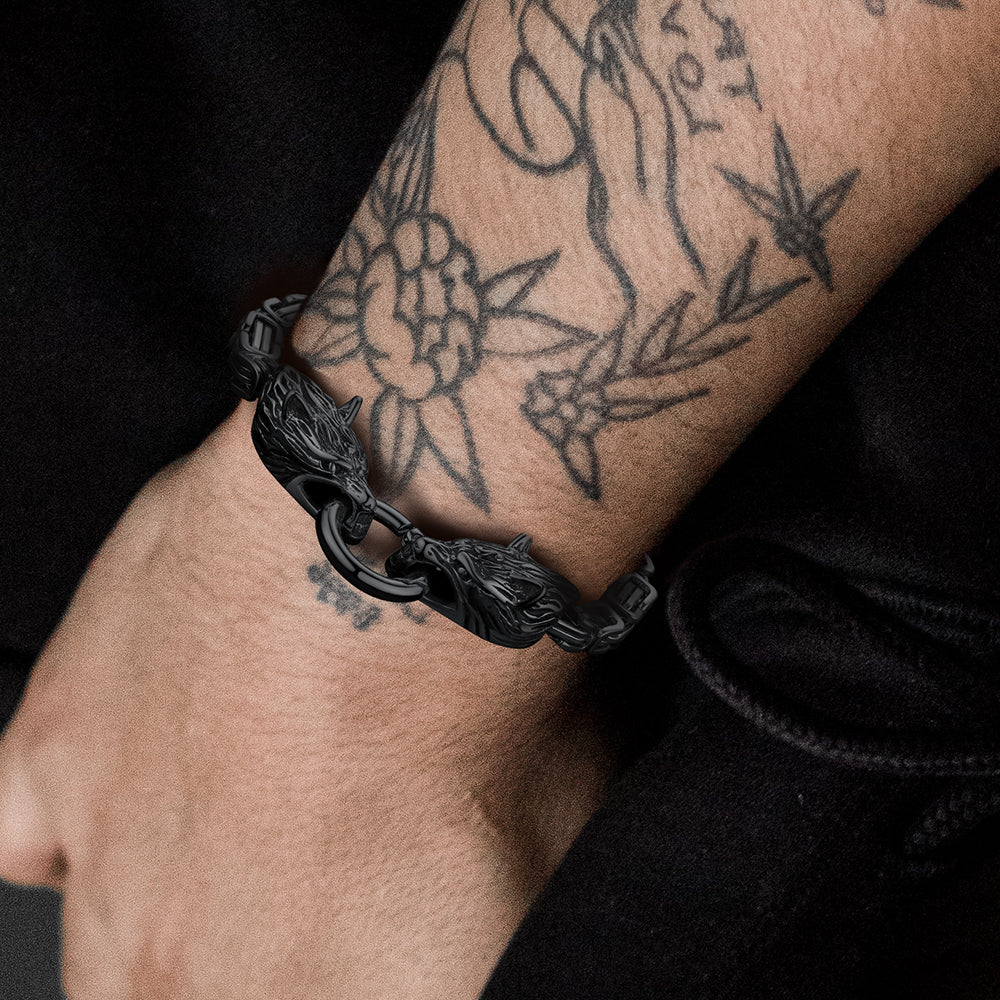 FaithHeart Viking Wolf Head Chain Bracelet for Men FaithHeart