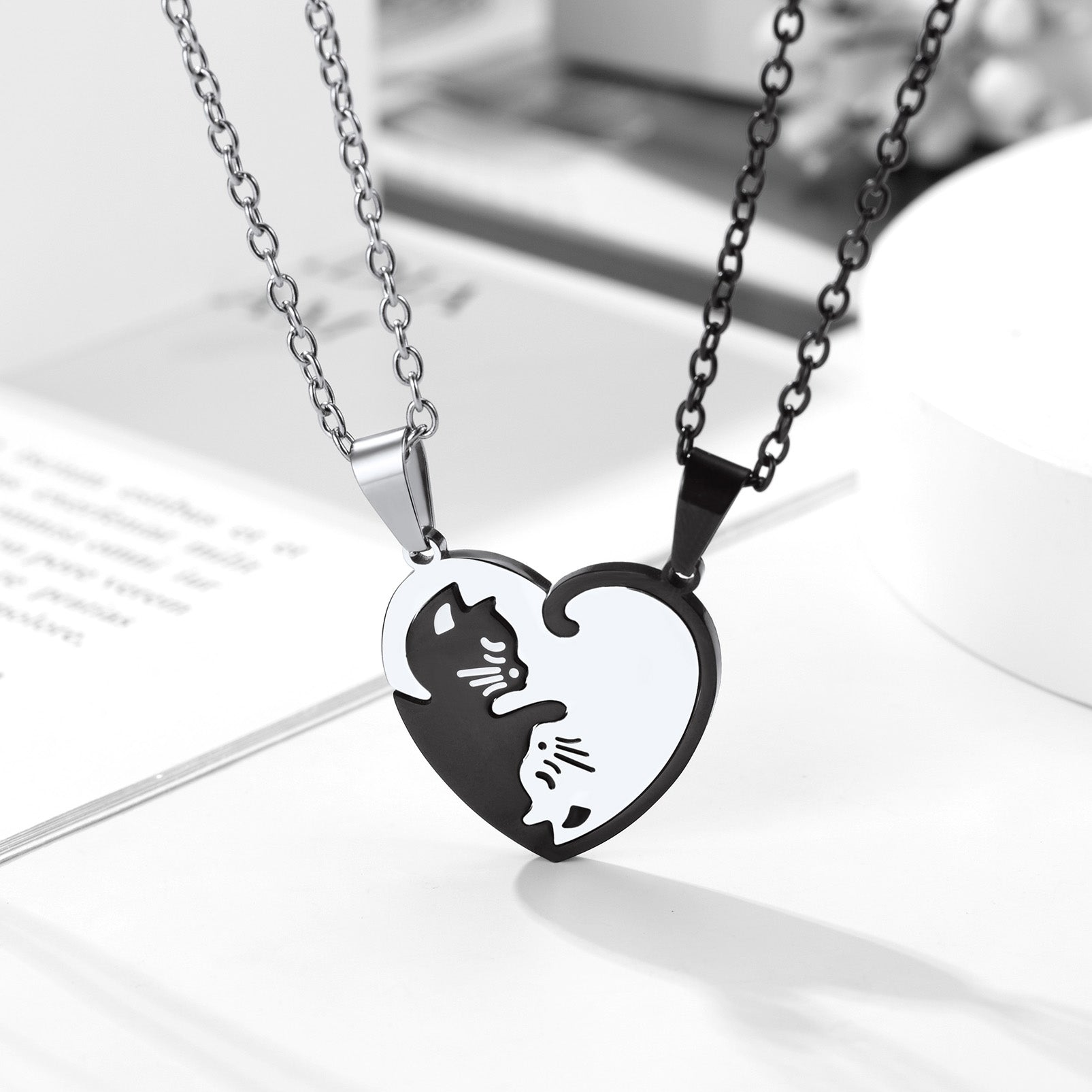 Custom Cat Matching Puzzle Necklace for Couples Bff Heart Pendant