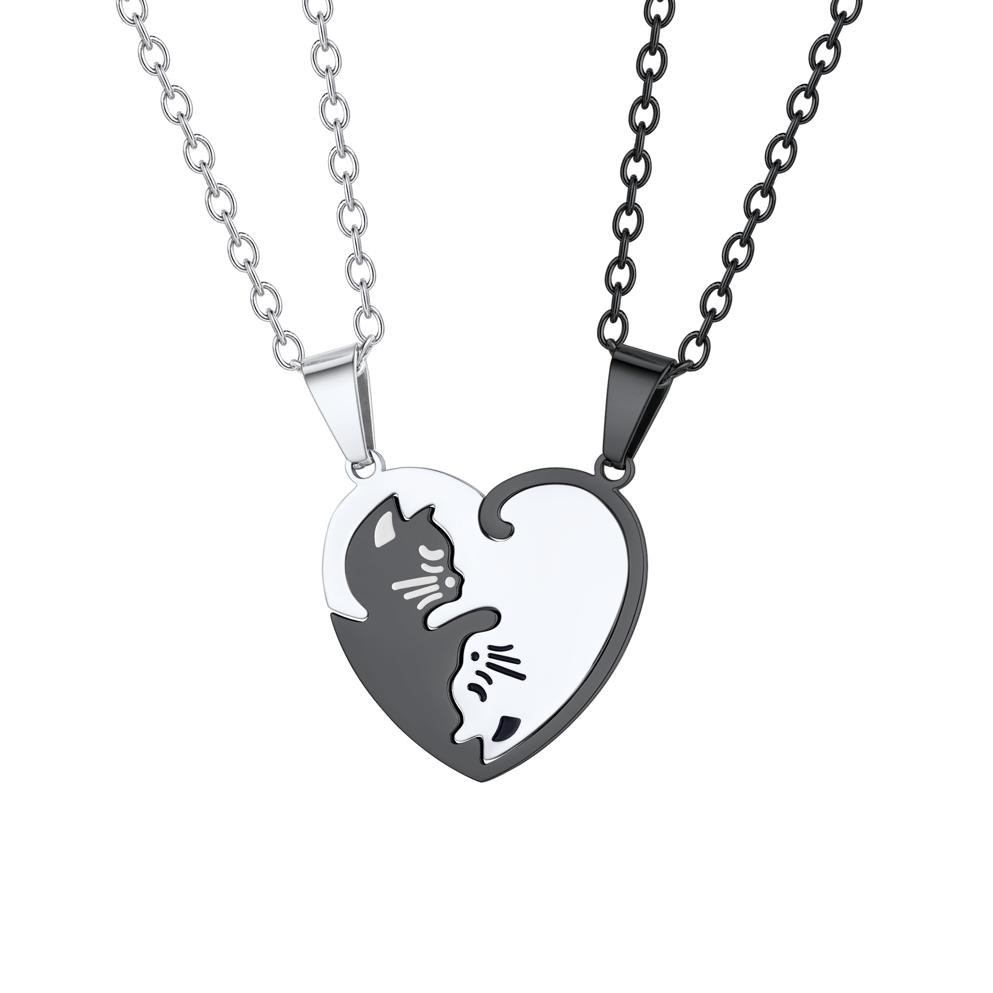 Custom Cat Matching Puzzle Necklace for Couples Bff Heart Pendant