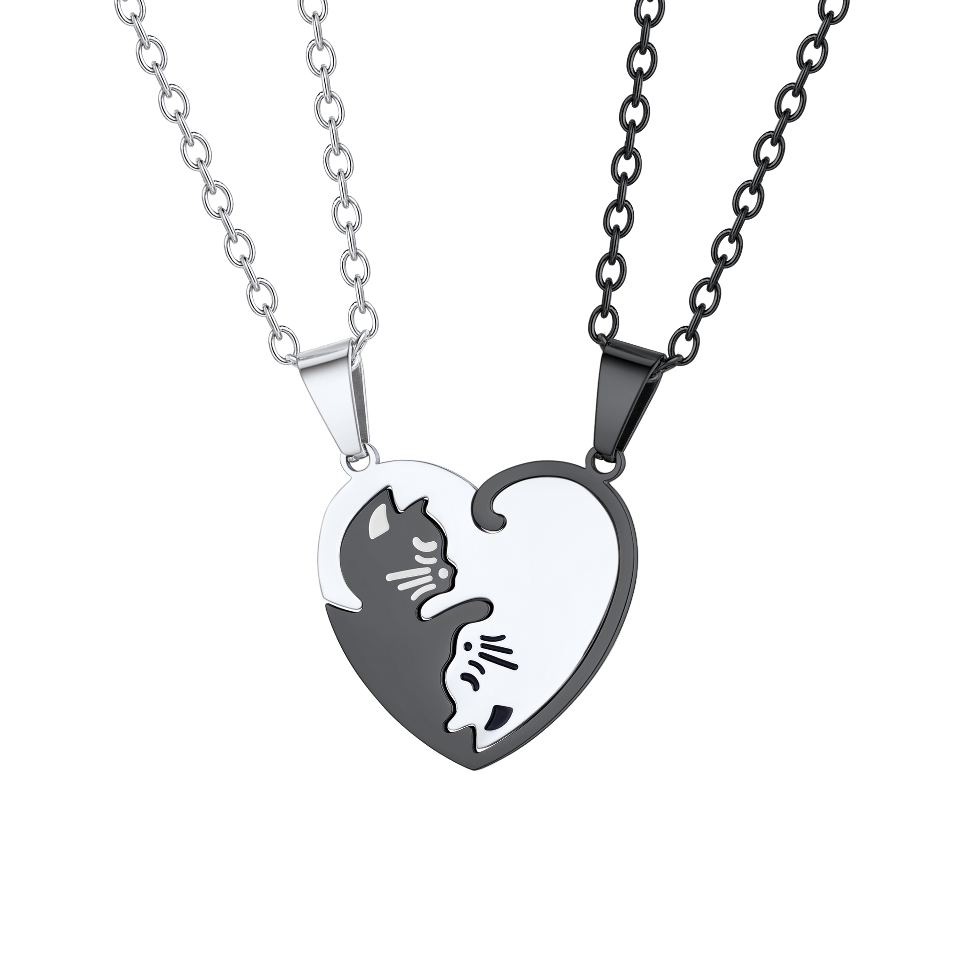 Custom Cat Matching Puzzle Necklace for Couples Bff Heart Pendant