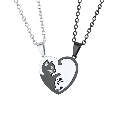 Custom Cat Matching Puzzle Necklace for Couples Bff Heart Pendant