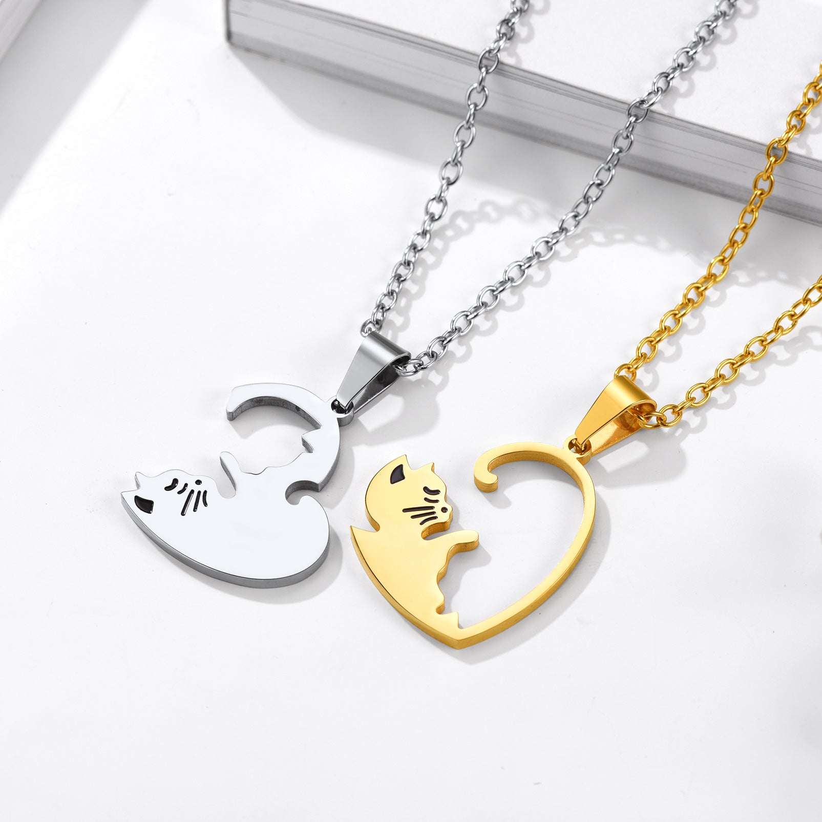 Custom Cat Matching Puzzle Necklace for Couples Bff Heart Pendant