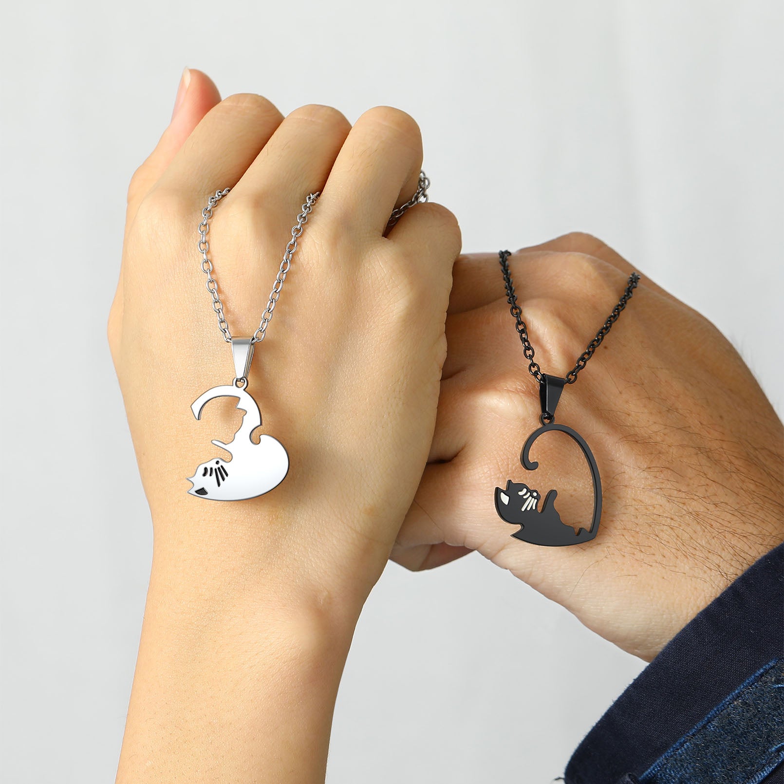 Custom Cat Matching Puzzle Necklace for Couples Bff Heart Pendant