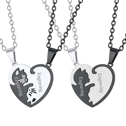 Custom Cat Matching Puzzle Necklace for Couples Bff Heart Pendant