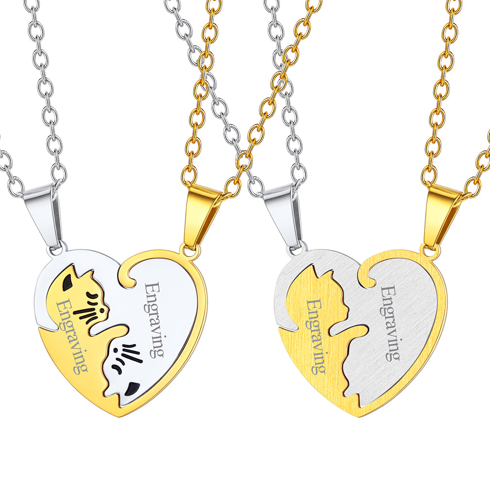 Custom Cat Matching Puzzle Necklace for Couples Bff Heart Pendant