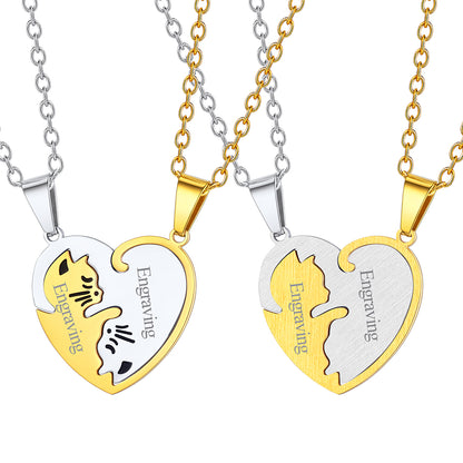 Custom Cat Matching Puzzle Necklace for Couples Bff Heart Pendant