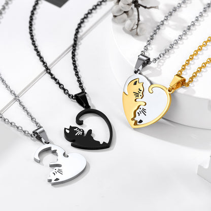 Custom Cat Matching Puzzle Necklace for Couples Bff Heart Pendant