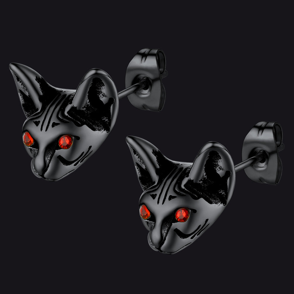 Quirky Black Cat Stainless Steel Kitten Stud Earrings For Women FaithHeart