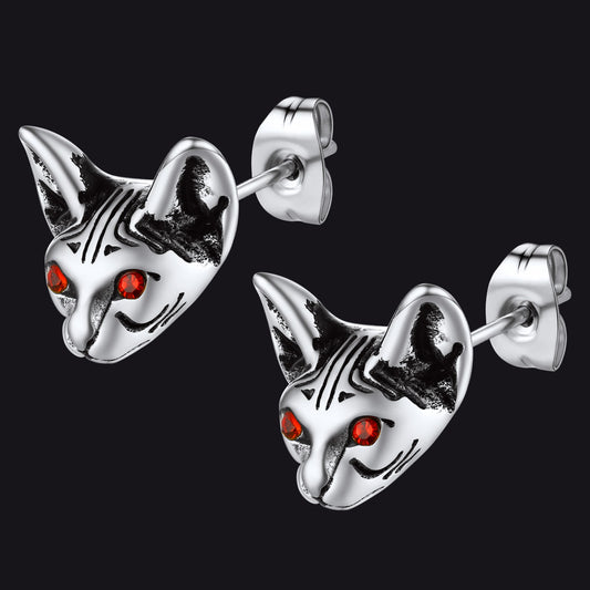 Quirky Black Cat Stainless Steel Kitten Stud Earrings For Women FaithHeart
