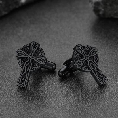 Irish Celtic Cross Cufflinks in Stainless Steel for Men