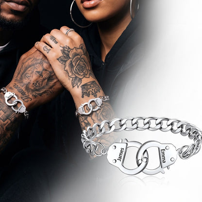 Stainless Steel Handcuffs Cuban Link Chain Bracelet for Couple