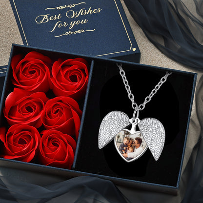 Custom Angel Wings Photo Picture Locket Necklace for Women